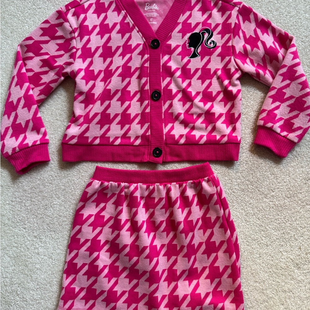 Barbie Pink and White Houndstooth Girls Sweater and Skirt set size 4T